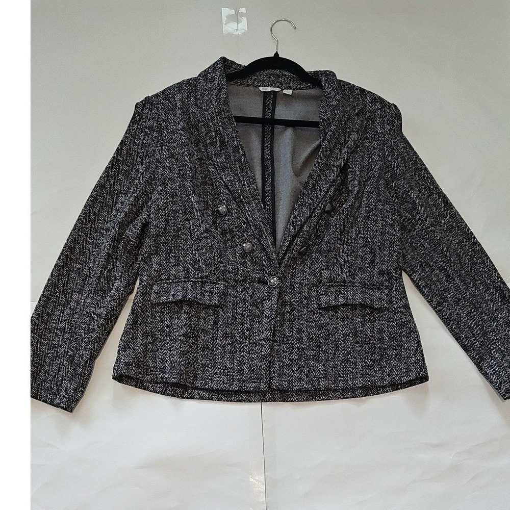 Cato Black White Herringbone Double Breasted Blazer‎ Jacket Large